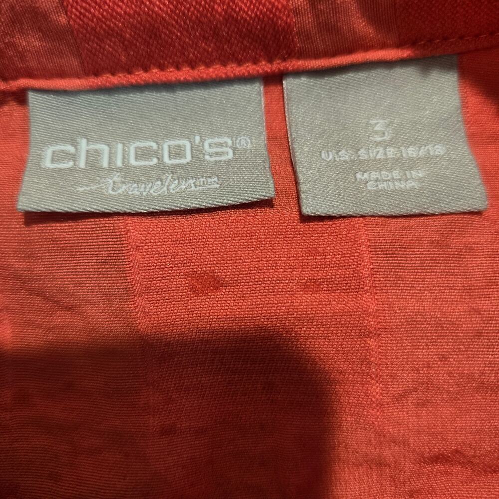 Chico's Travelers Textured Button-up Blouse Shirt Jacket Coral Orange Sz 16/18 - Picture 2 of 10